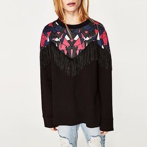 ZARA BLACK FRINGED SWEATSHIRT